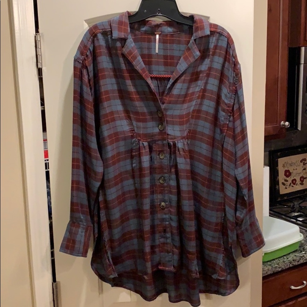 NEW Free People slightly distressed flannel